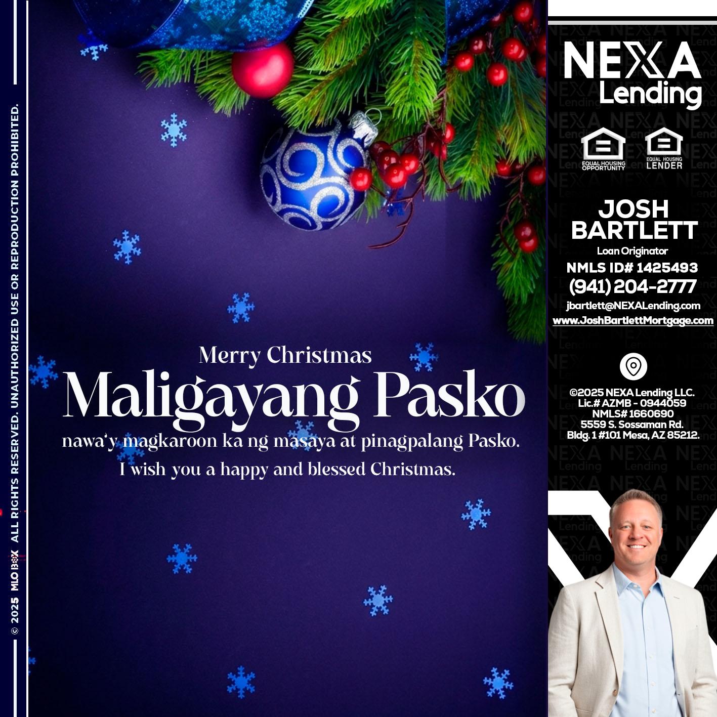 Maligayang Pasko - Josh Bartlett -Branch Manager/Mortgage Advisor
